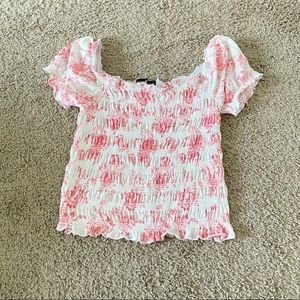 Pink and White Smocked Top